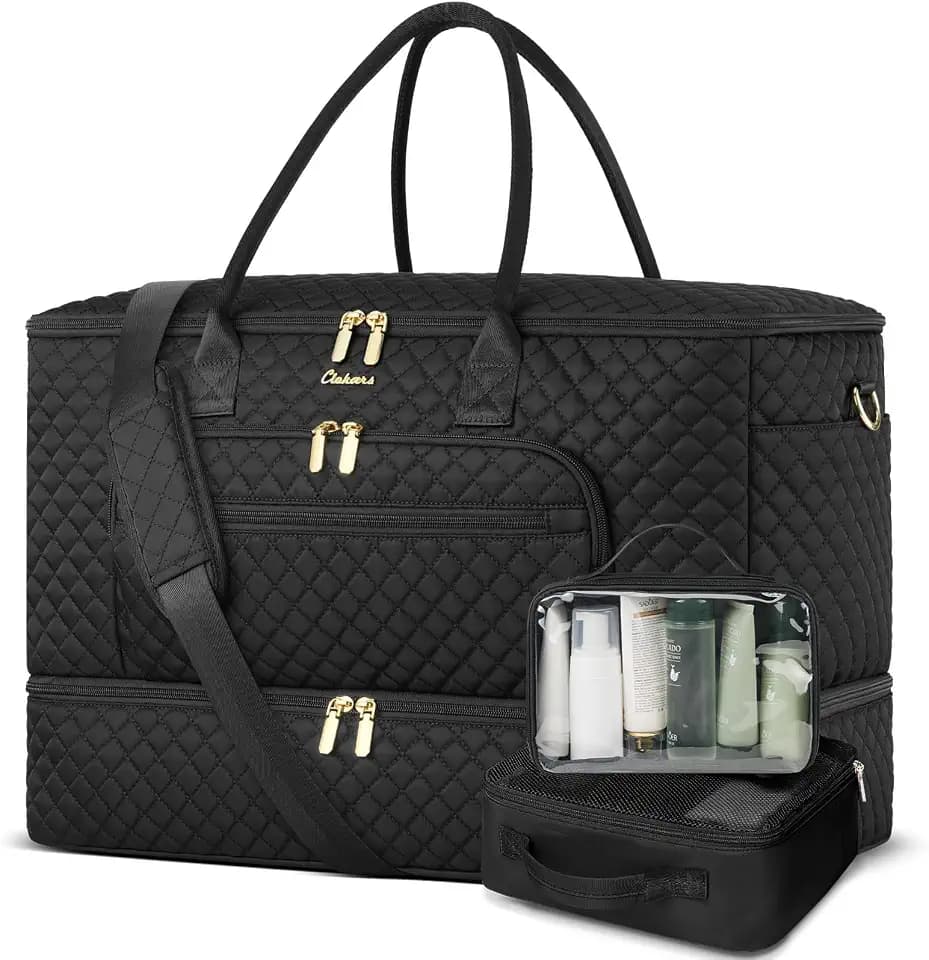 Travel Duffle Bag, Wide Open Large Weekender Bag for Women with Shoe Compartment, Carry on Overnight Bags with Toiletry Bag, Hospital Bag for Women Labor Delivery with Wet Pocket (3 Pcs)