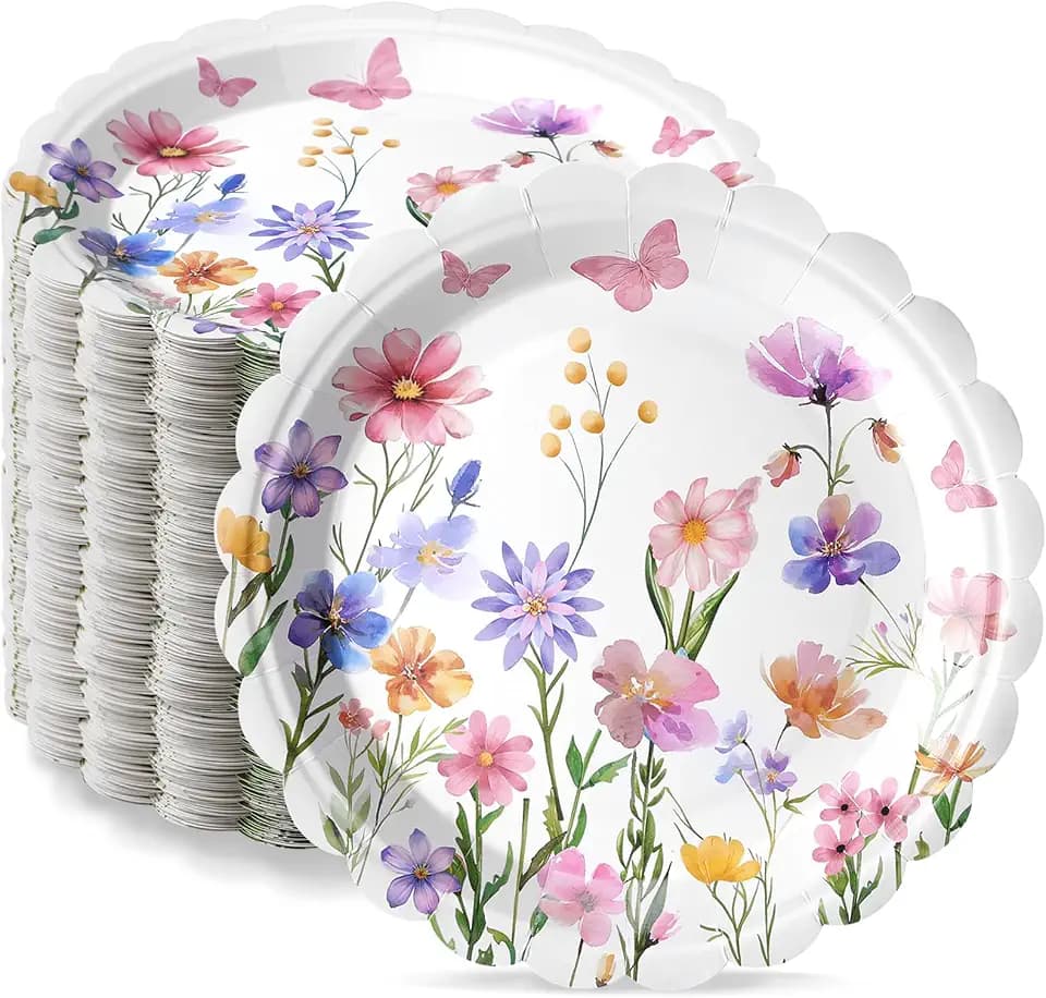 Havawish 100 Pcs Spring Floral Party Plates Decorations Birthday Paper Plates Disposable Bachelorette Party Dinner Tableware Set for Spring Themed Birthday Baby Shower Wedding Decorations
