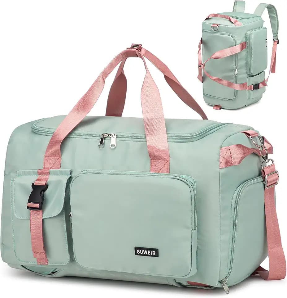 Eslcorri Gym Sports Duffle Backpack Travel Bag with Shoe Pocket, GreenPink