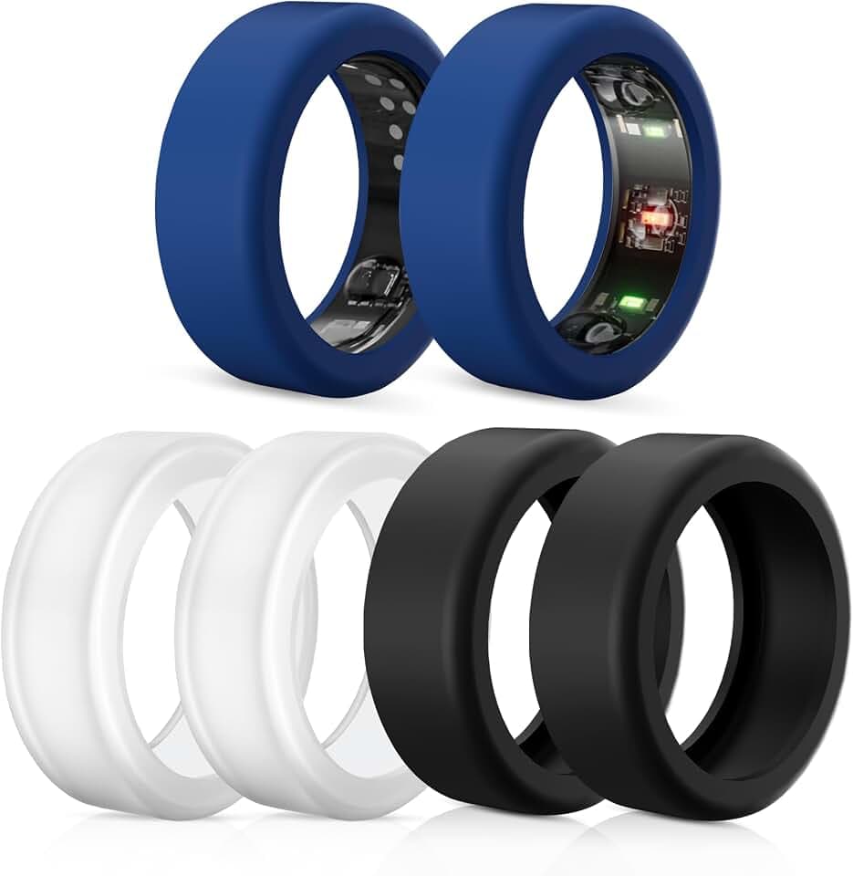 6 Stück Ring Protector kompatibel mit Oura Ring Gen 4/Oura Ring Gen 3/Samsung Galaxy Ring/RingConn2&1, Anti-Sturz Silikon Ringschutz Hülle(Schwarz*2+Transparent*2+Blau*2, M für 11-14)