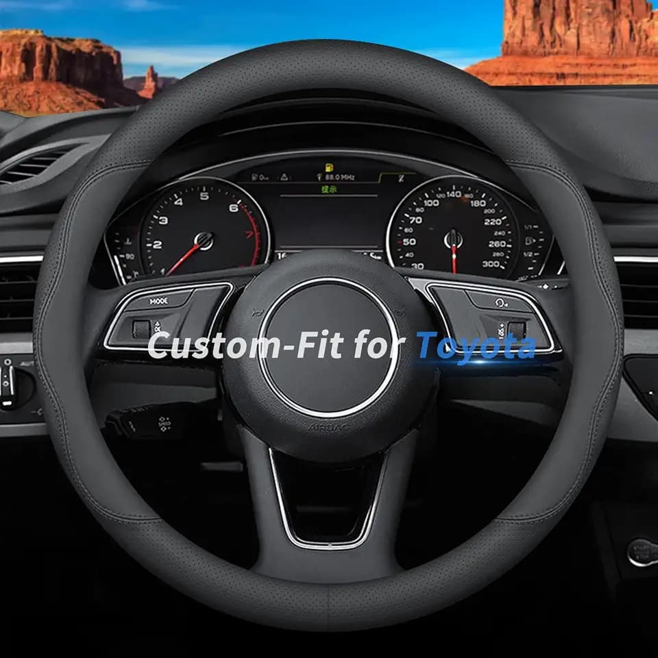 Deer Route Custom-Fit Leather Car Steering Wheel Cover for Honda, B-Style, Non-Slip, Breathable