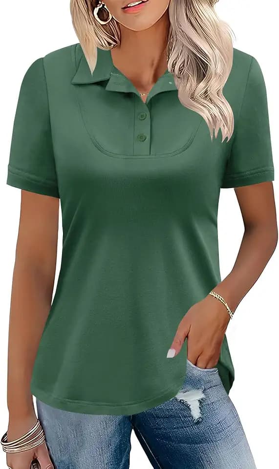 Rapbin Women's Polo Shirts Short Sleeve V Neck Collared Tops