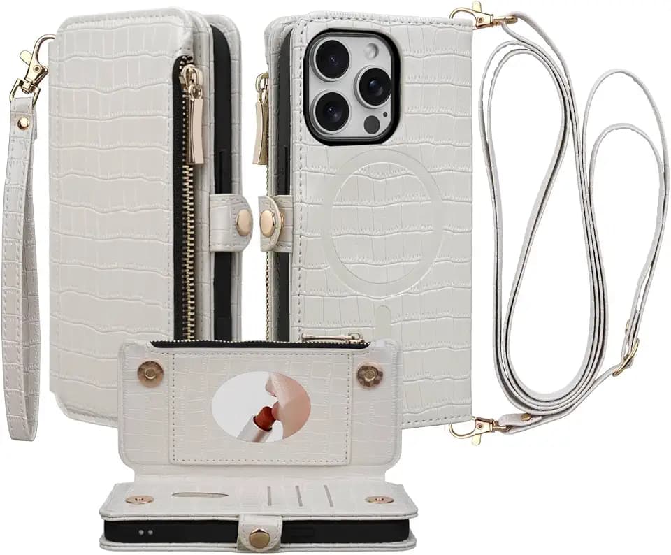 Crossbody Wallet Case for iPhone 13 Pro, White