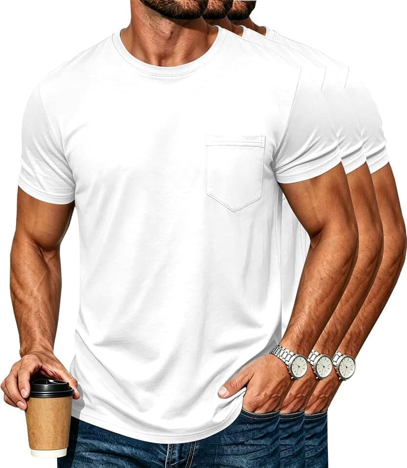 3 Pack Cotton T Shirts for Men Short Sleeve Mens Pocket T Shirts