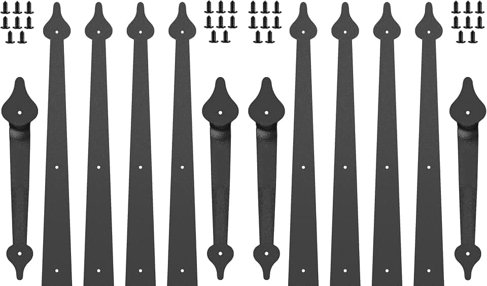 Decorative Garage Door Hardware Kit Carriage House Accents 8 Hinges and 4 Handles for 2 Car Garage, Screw Mounted, Black Steel