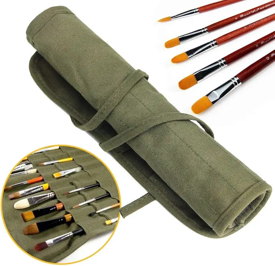 Stifterolle, Jtdeal Rollmäppchen Leinwand Pinseltasche Federmäppchen stifteetui Pinsel Etui Case für Künstler Feder Aquarell Öl-Pinsel,Armee Grün