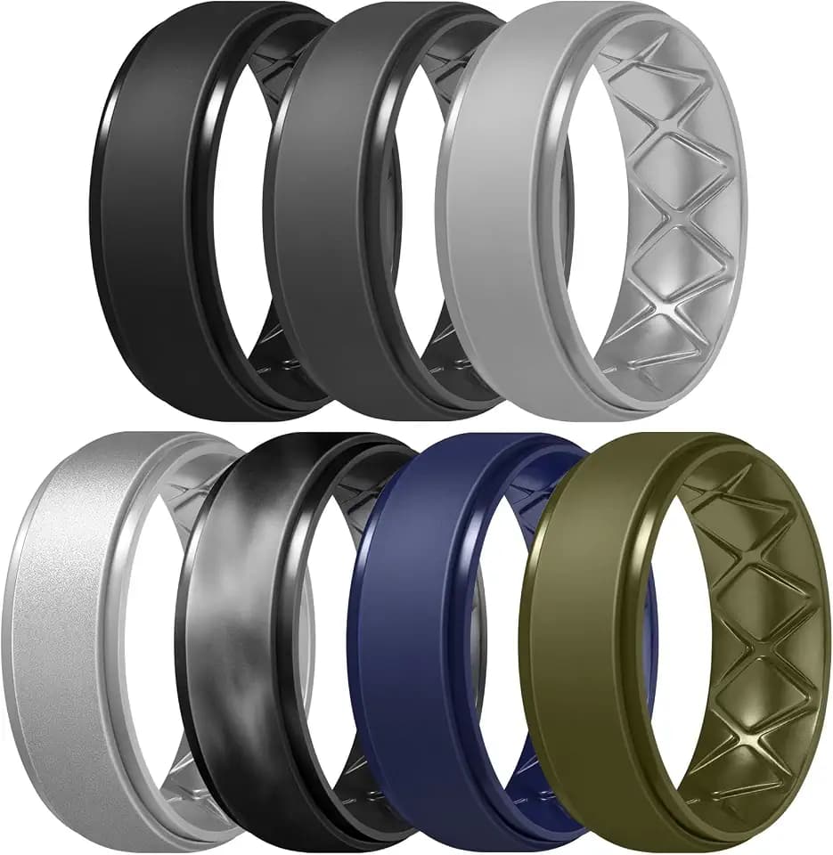 Egnaro Men's Silicone Wedding Rings, 8.5mm Wide 2mm Thick, 1 to 7 Multipack
