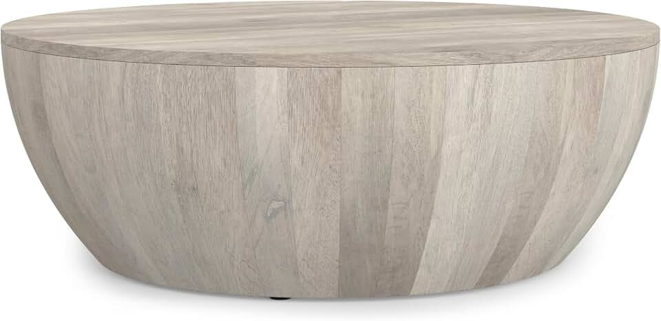 SIMPLIHOME Elmbrook 34" Wide Solid Mango Wood Coffee Table in White Wash