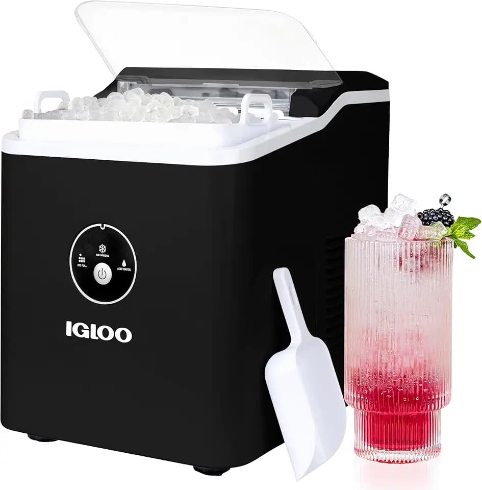 Igloo Countertop Nugget Ice Maker, Produces 30 Pounds Daily First Batch in 8 Minutes, 1.75-Capacity Removable Basket and 1.5-Quart Water Tank, Automatic Cleaning, Black