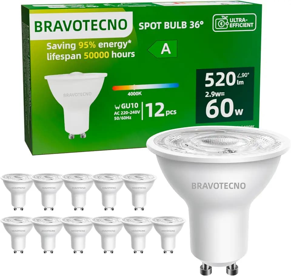 GU10 LED Glühbirne, Energieklasse A LED Neutralweiss, 4000K 2.9W 520LM GU10 Spot Neutralweiß Entspricht 60W, 36° Abstrahlwinkel, Nicht Dimmbar, Wärmearm & Langlebig, 12 Stück