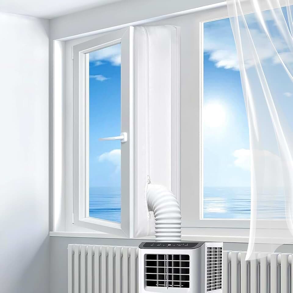 Fensterabdichtung für Mobile Klimageräte, 400CM Klimaanlage Fensterabdichtung, Klimaanlagen, Wäschetrockner, Ablufttrockner, Hot Air Stop zum Anbringen an Fenster, Dachfenster, Flügelfenster