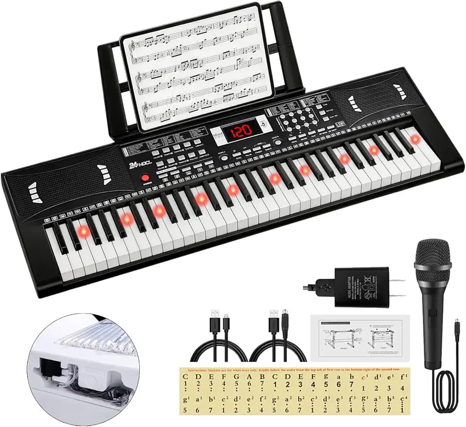 Electronic Keyboard Piano 61 Lighted Keys for Kids (Black)