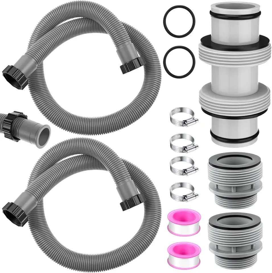 2 Pack 1.5"x59" Pool Pump Hose Kit for Above Ground Pool Compatible with Intex 29060E, with Straight 1.5" Connector, 2 4560 Conversion Adapter (40mm to 1.5") for Sand Filter Saltwater(Gray)