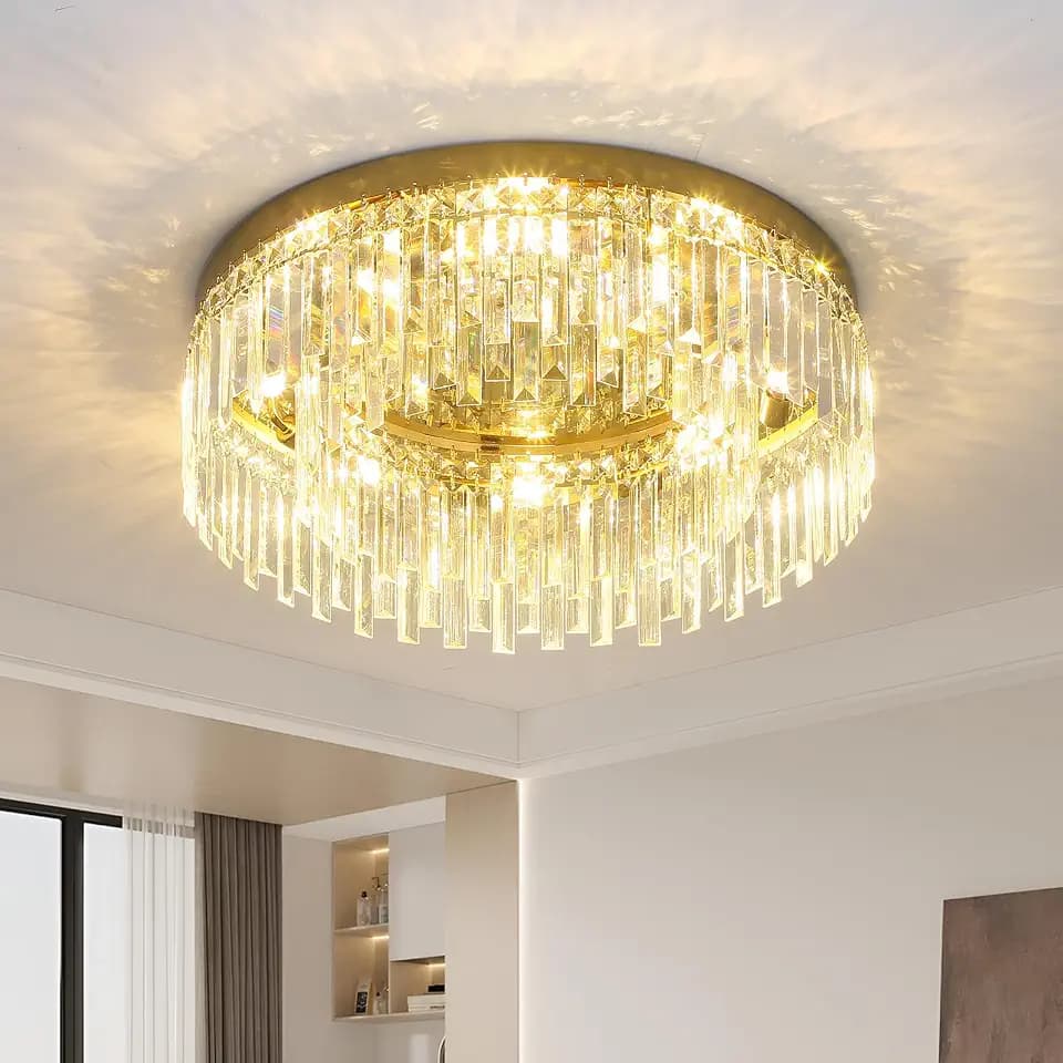 Gold Crystal Chandeliers Flush Mount Ceiling Light 24in