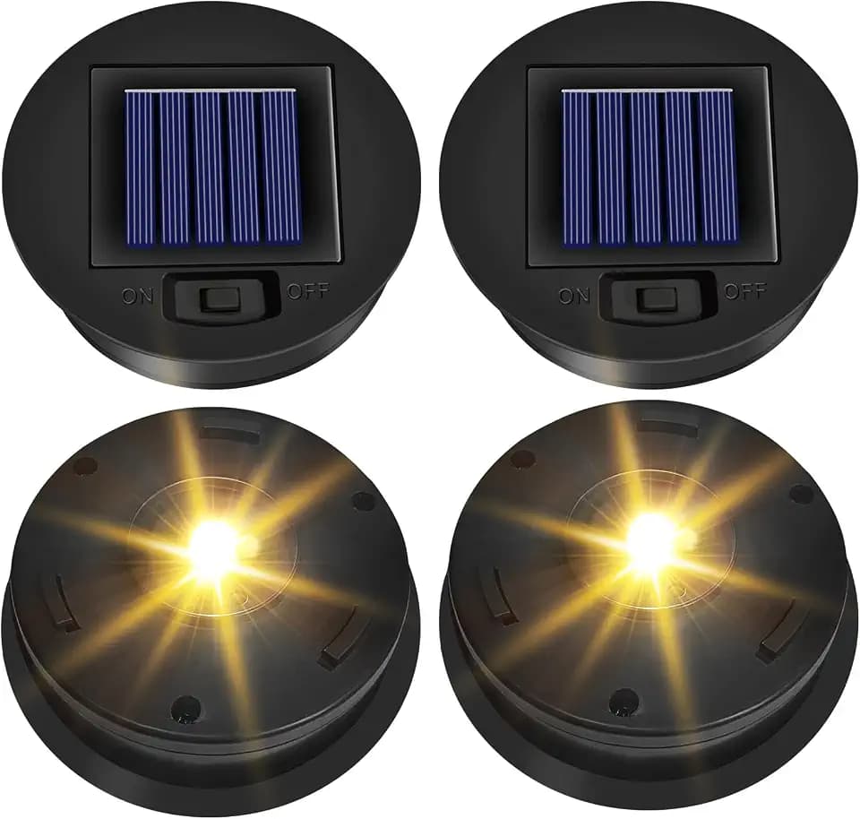 4 Pack Solar Lights Replacement Top (Top Size 3.3inch, Bottom Size 2.91 inch) Solar Lantern Light Lids, Waterproof Replacement Parts for Outdoor Lanterns (Warm White)