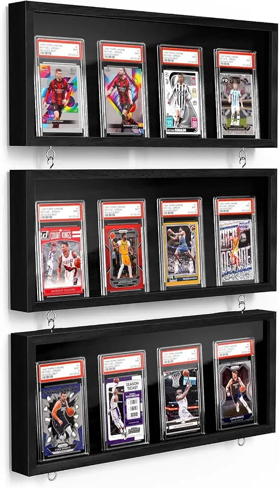 Sammelkarten Display Rahmen Wandmontage, 3er Pack Holz Sportkarten-Vitrine mit Transparent HD, Kartenrahmen Display für Sportkarten & Sammelkarten (Schwarz)