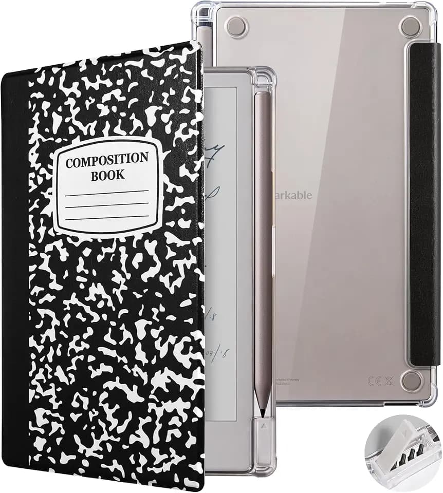 CoBak Clear Back Case for Remarkable Paper Pro Move 7.3" 2025 Released- Smart Auto Sleep/Wake Folio Lightweight Protective Cover with Built-in Pen Holder and Nibs Holder