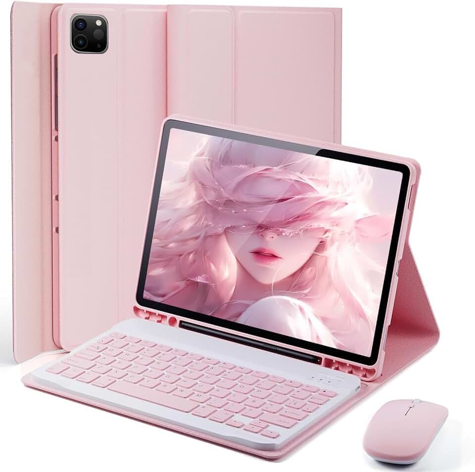 TUNKARMOR for iPad Air 13 inch (M4-2026, M3-2025, M2-2024) Case Keyboard and iPad Pro 12.9 inch (6th, 5th, 4th, 3rd Generation) Keyboard Case Built-in Pencil Holder with Mouse - Pink