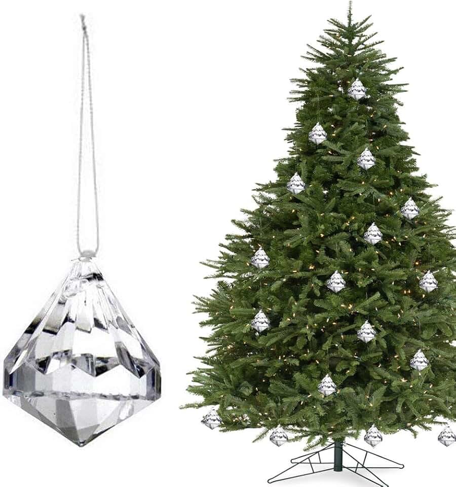 HOHIYA 24pc Crystal Ornaments Christmas Tree Diamond Decorations Balls Clearance Hanging Crystals for Centerpieces Acrylic Gem Beads Taiwan Made Clear Color