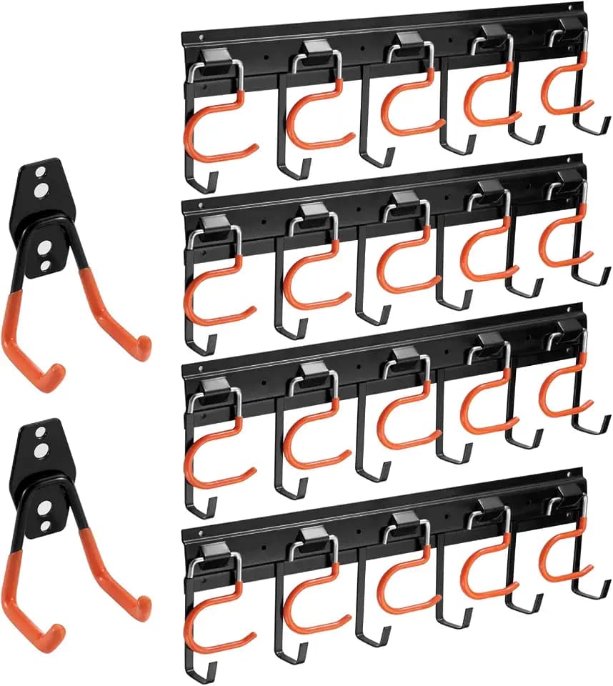 68" Ganzmetall-Gartenwerkzeug-Organizer, verstellbarer Garagenwerkzeug-Organizer zur Wandmontage, Garagenaufbewahrung mit Schwerlast-Haken, Werkzeughaken für Garagenwand, Schuppen und Garten，(4Rails)
