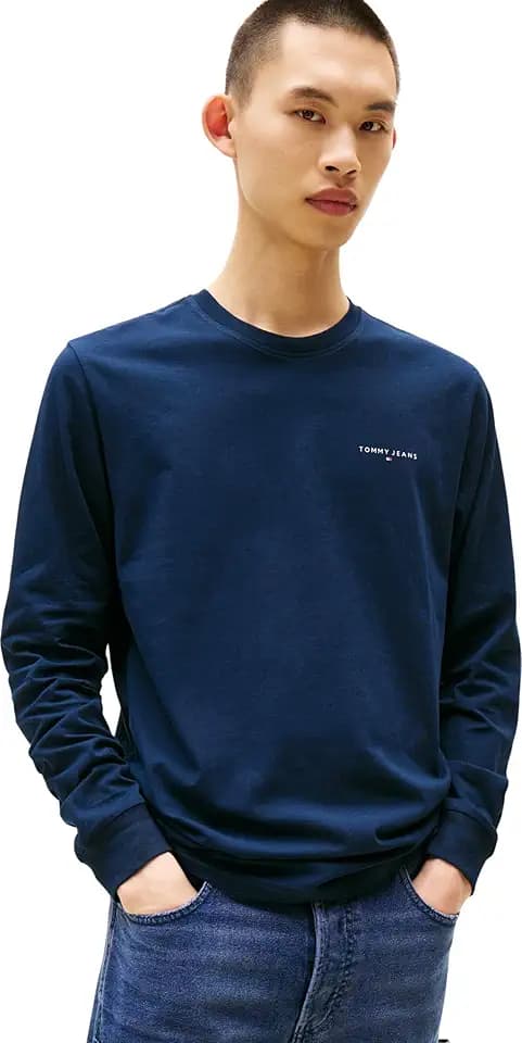 Tommy Jeans Herren Langarmshirt Slim Chest Linear aus Baumwolle