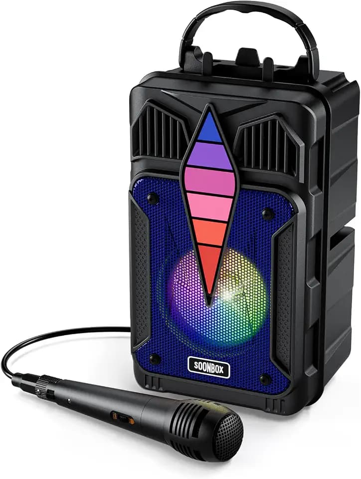 Portable Speaker with Voice Control, RGB Multi-Color Rhythm Light, Support TWS Pairing, Support USB/TF/FM/AUX Connection, Suitable for Home Party or Outdoor Use (Black)