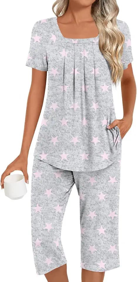 LONGYUAN Women's Pajamas Sets 2026 Summer Short Sleeve Soft 2 Piece Lounge Sleepwear Pjs M-3XL