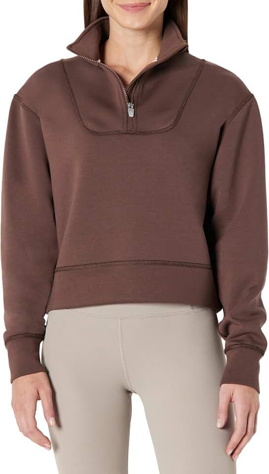 Amazon Essentials Damen Sportliches Sweatshirt mit kurzem Reißverschluss