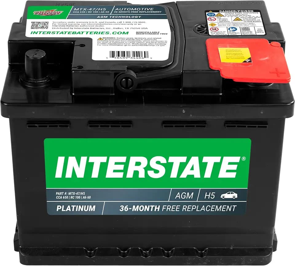 Interstate Batteries Car Battery 12V 60Ah 650CCA Group H5, 47 AGM