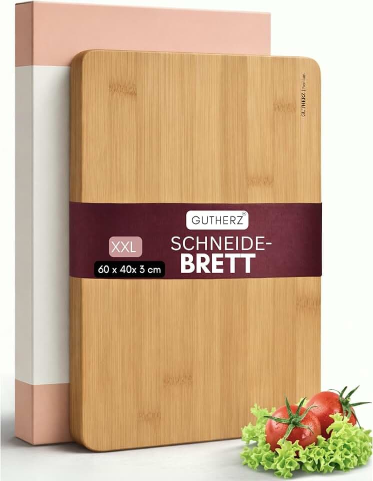 Schneidebrett aus schönem Bambus | XXL -ohne Lack | 60 x 40 x 3 cm | Groß & Natürlich | Wendbar | Massives Holzbrett | Langlebig & Messerfreundlich - Antibakteriell ohne Saftrille