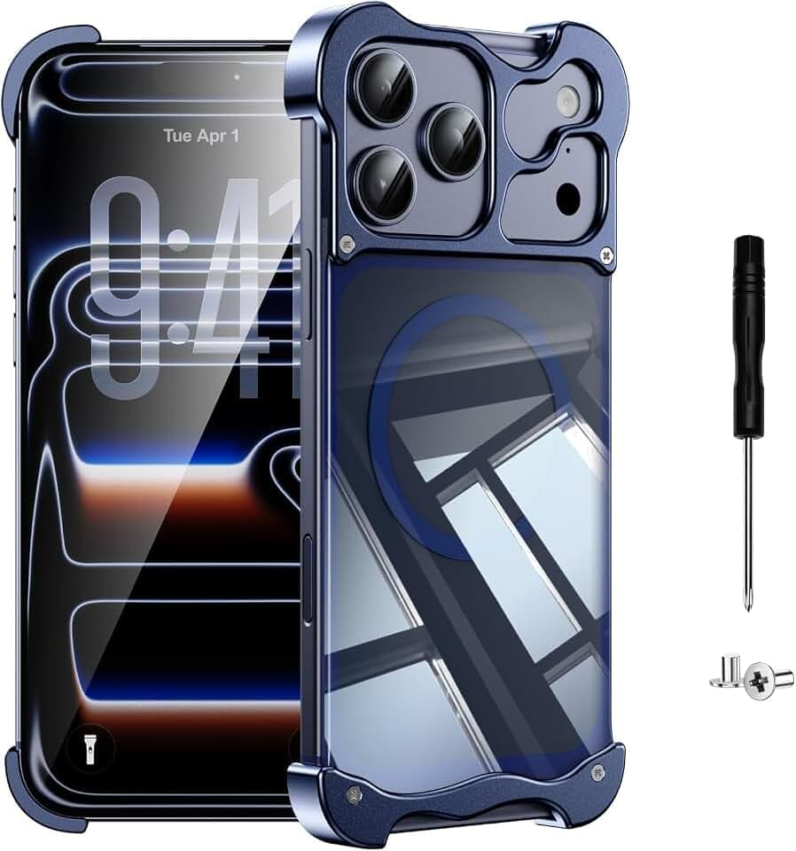 Metal Case for iPhone 17 Pro Max, Magnetic Bumper,Blue