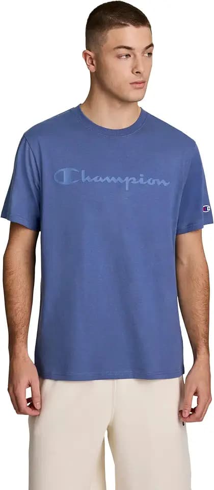 Champion Men's Graphic Short Sleeve T-Shirt, Standard Fit, Tonal Script Logo, Midweight 100% Cotton