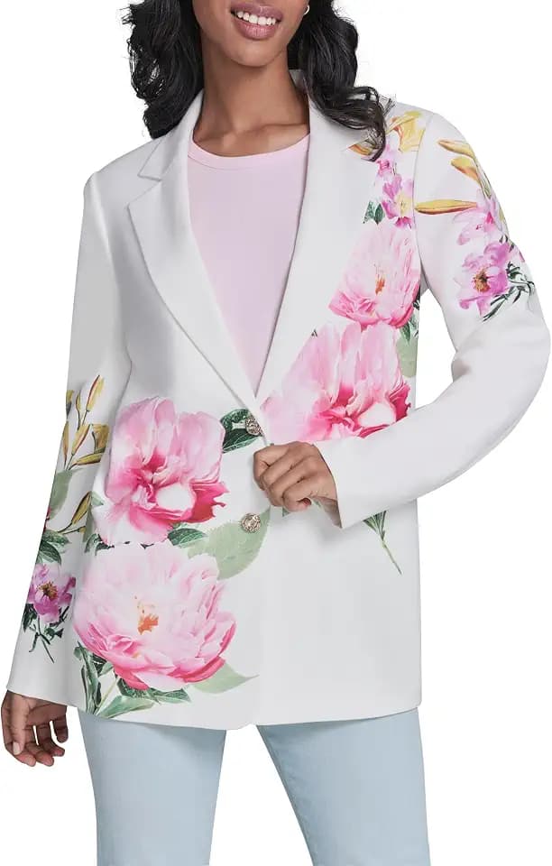 Karl Lagerfeld Women's Long Sleeve Jacket with Bright Placed Florals