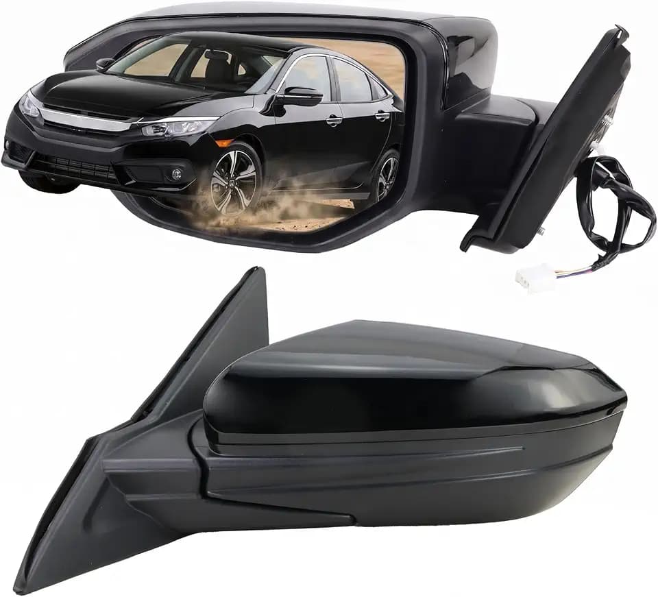 Left Driver Side Door Mirror For 2016-2021 HONDA CIVIC LX SE Sport with Power Mirror Manual Folding Non-Heat Match to Black Replace 76258-TBA-A02ZA HO1320283(3 Pins)