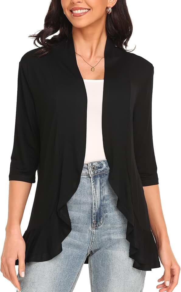 Strickjacke Damen 3/4 Ärmel Cardigan Open Front Strickmantel