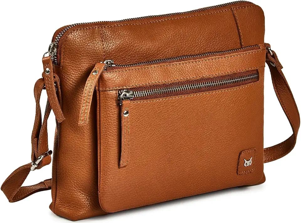 Leather Crossbody Bags for Women Small Soft Genuine Pebbled Sling Shoulder Handbag Crossover Purse with Full Adjustable Strap (Cognac Nappa)
