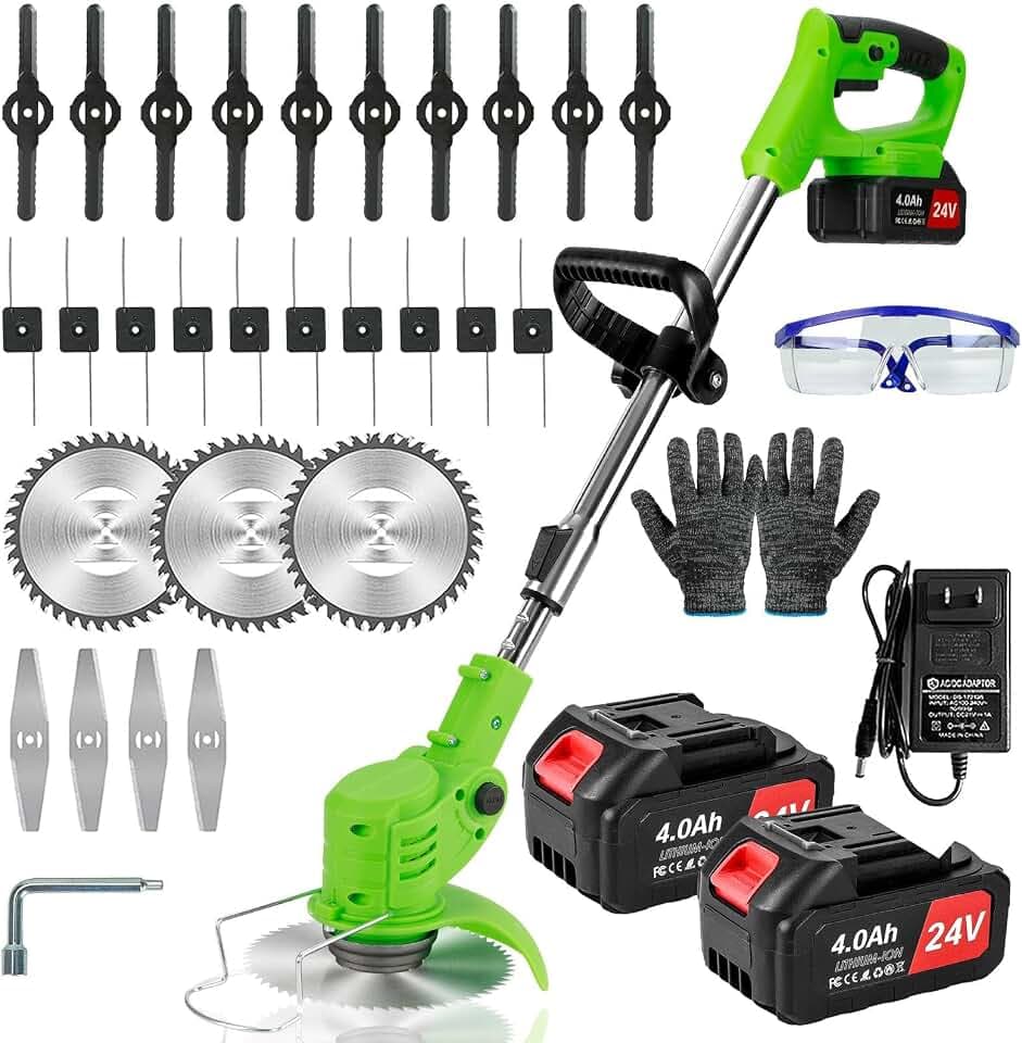 Weed Wacker Cordless,24v Electric Weed Eater Battery Powered,3 in 1 Lightweight Weed Eater with Blade & 2 4.0 Ah Batteries & Charger,Grass Trimmer for Women,Lawn Care,Garden,Yard
