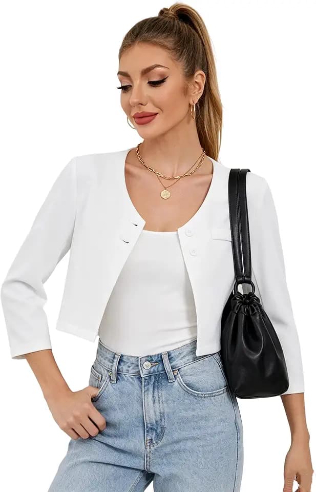 YesFashion Damen Bolero Kurz 3/4 Ärmel Strickjacke Elegant Festlich Schulterjacke(Verpackung MEHRWEG)
