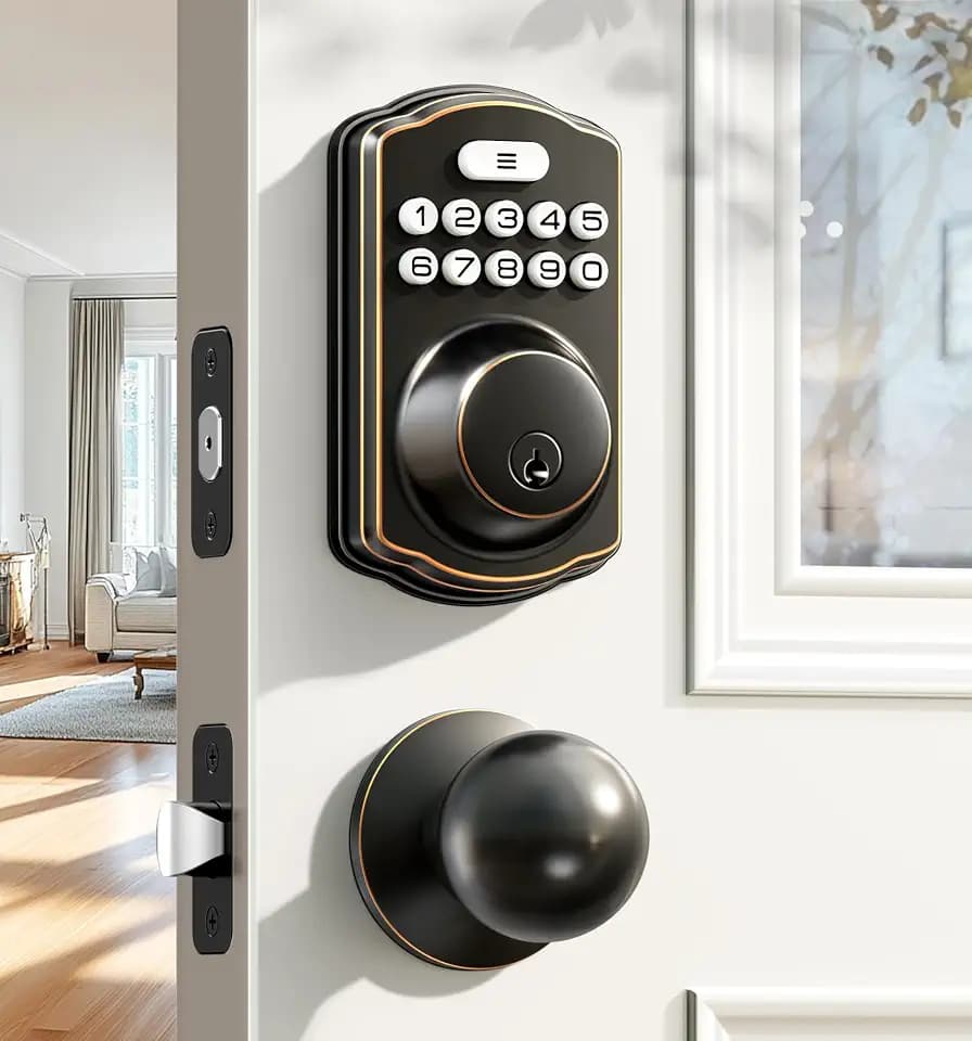 Veise KS01C Keyless Entry Deadbolt Door Lock with Knobs, Oil Rubbed Bronze