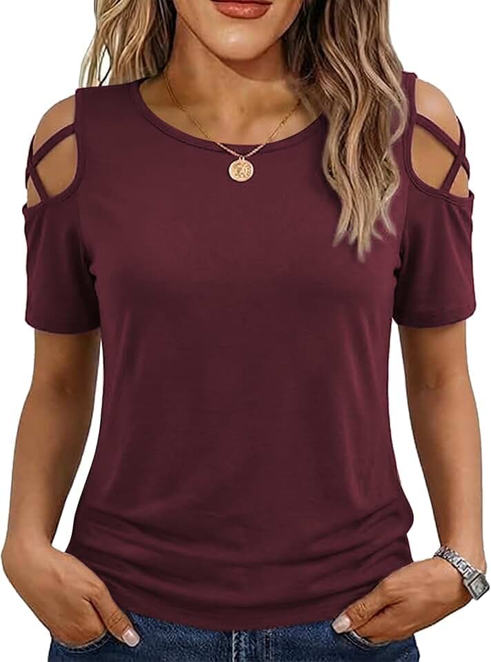 Jar of Love Women's Summer Tops Short Sleeve Cold Shoulder Tops T-Shirts for Women Spring Summer Tops Loose Fit Tunic 2026
