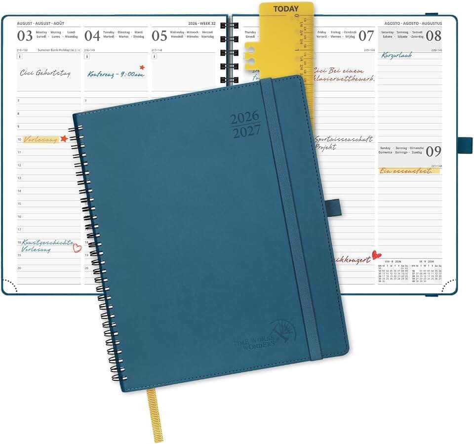 POPRUN Kalender 2026 2027 Wochenplaner, ca. A4 Spiralbuch mit Softcover