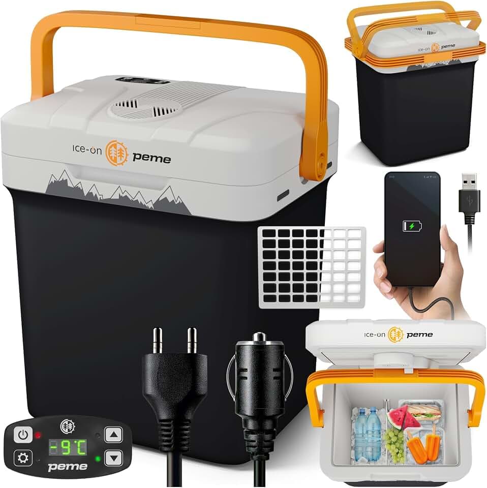 peme Kühlbox Auto elektrisch 12V 230V 22,9 L mit Steckdose für Camping
