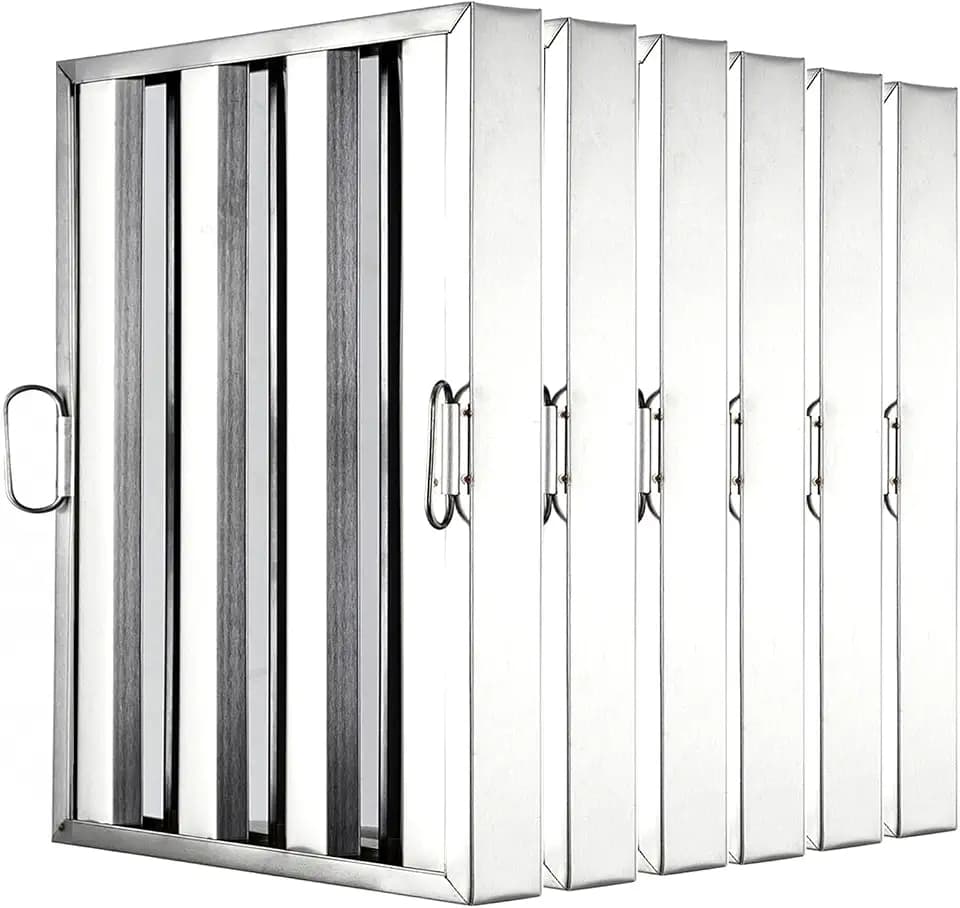 Hood Filters 19.5" x 15.5", Pack of 6, 430 Stainless Steel 5-Groove Baffle Filters for Restaurant Kitchen Commercial Exhaust Hoods