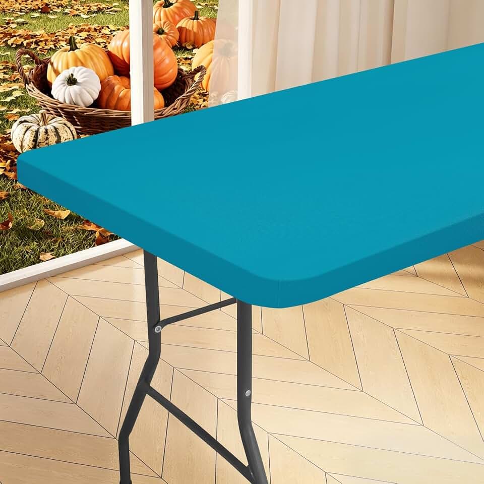 homing Rectangle Table Cloth Cover 5 Foot Teal Elastic Fitted Tablecloth