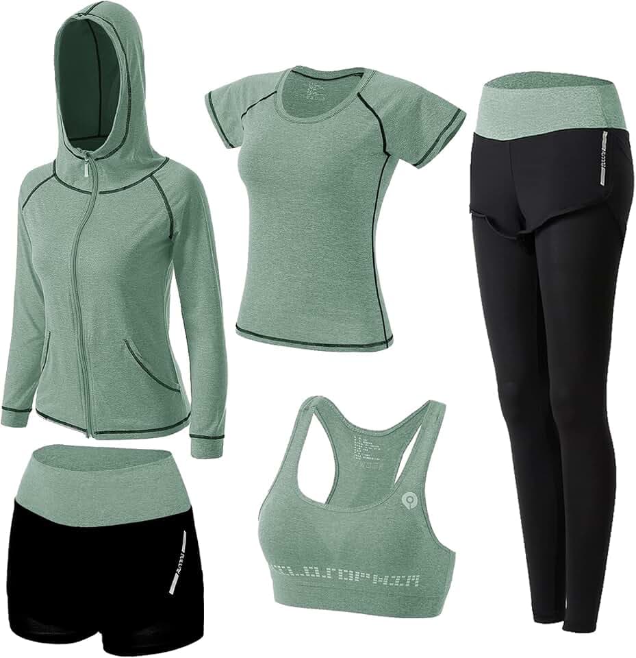 ZETIY Damen Traingsanzug Yoga Kleidung Anzug 5er-Set Sportanzüge Jogginganzug Gym Fitness Kleidung Laufbekleidung Sportswear Sport Yoga Outfit Damen BH Leggings Set