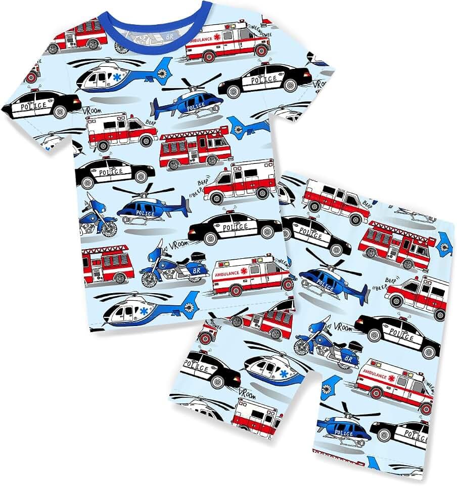 babee Reshinee Bamboo Viscose Toddler Boys Pajamas Set, Short Sleeve Kids
