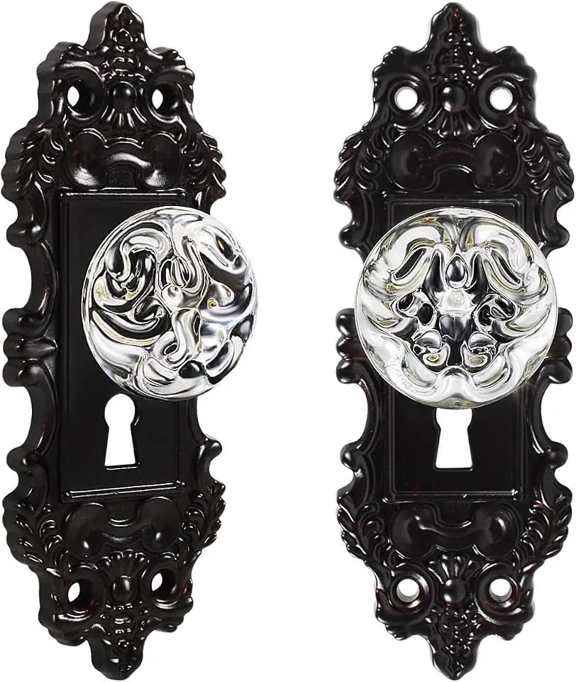 5.5 Inch Vintage Crystal Glass Cabinet Door Knobs 2 Pack, Black