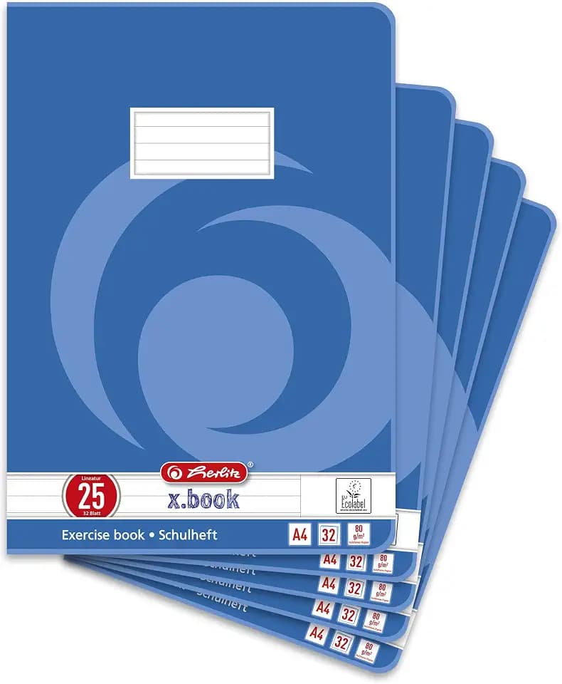 Herlitz Schulheft x.book A4, liniert, Lineatur 25, 32 Blatt, 5 Stück