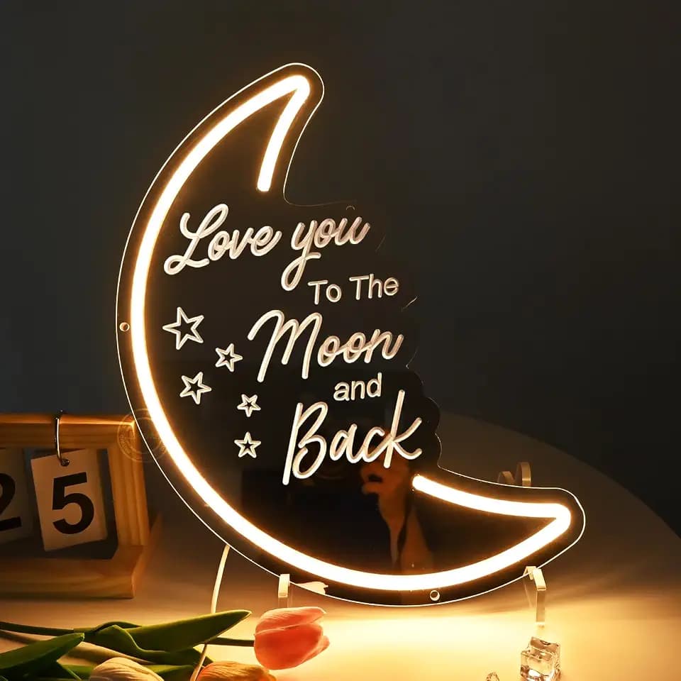 Britrio Love You To the Moon And Back LED Neon Light Sign Mirror Wall Decor