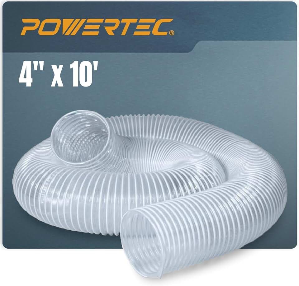 POWERTEC 4" x 10' Dust Collection Hose, 4 Inch Flexible PVC Dust Collector Hose for Table Saw, Band Saw, Planer, Jointer, Woodworking and Garage, WoodShop Dust Collection System (70111)